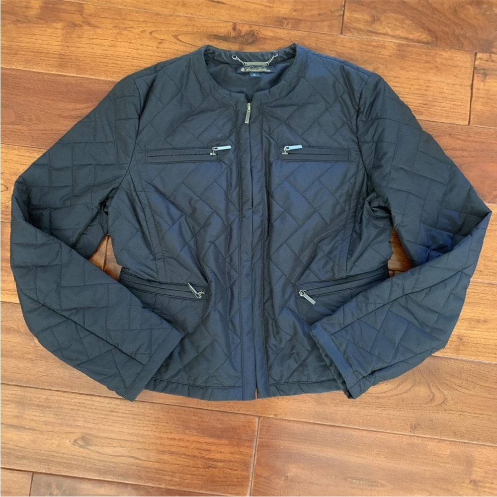 Brooks Brothers Navy Blue water-repellent quilted Collarless Jacket size 6 crop